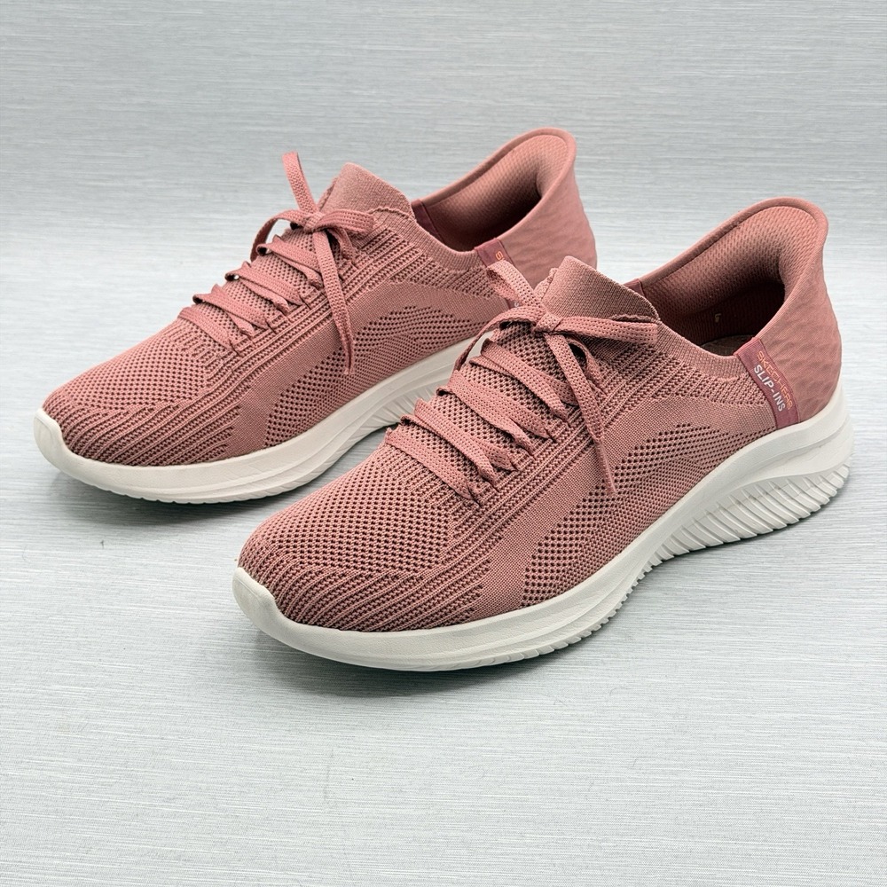 Skechers Slip Ins Women's 10 Ultra Flex 3 Sneakers Mauve Pink Knit 149710